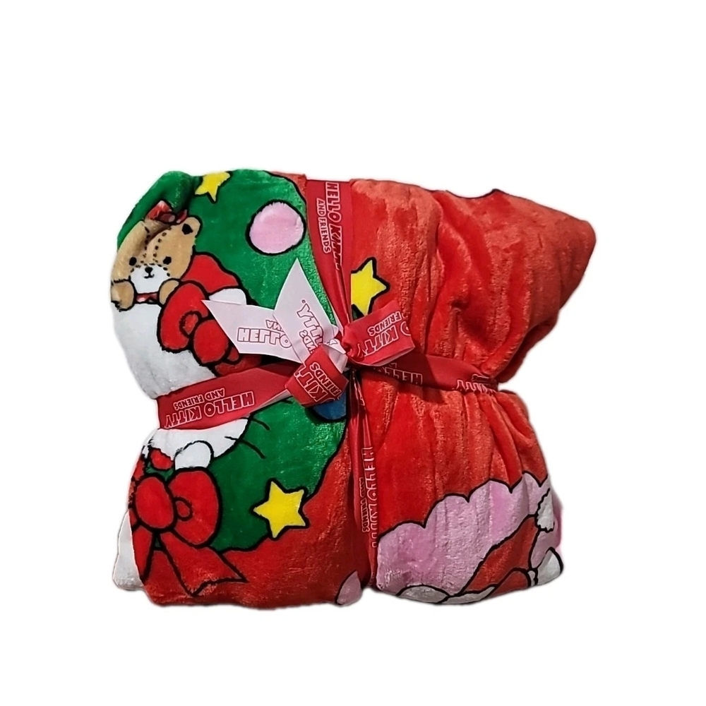 Hello Kitty Red and Pink Plush Blanket Full / Queen 90x90 - Picture 2 of 3